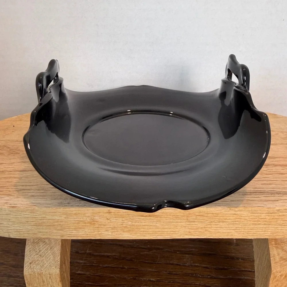 LE Smith Mt Pleasant Black Amethyst Glass Bon Bon Dish Vintage 2 Handle Tray